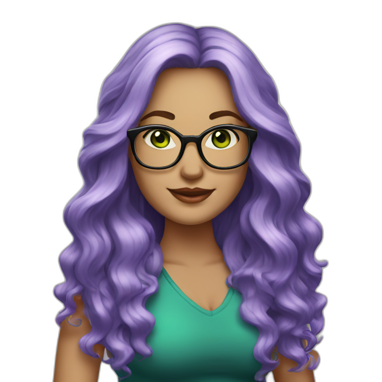 curvy-white-woman-purple-wavy-hair-green-eyes-square-glasses | AI Emoji ...