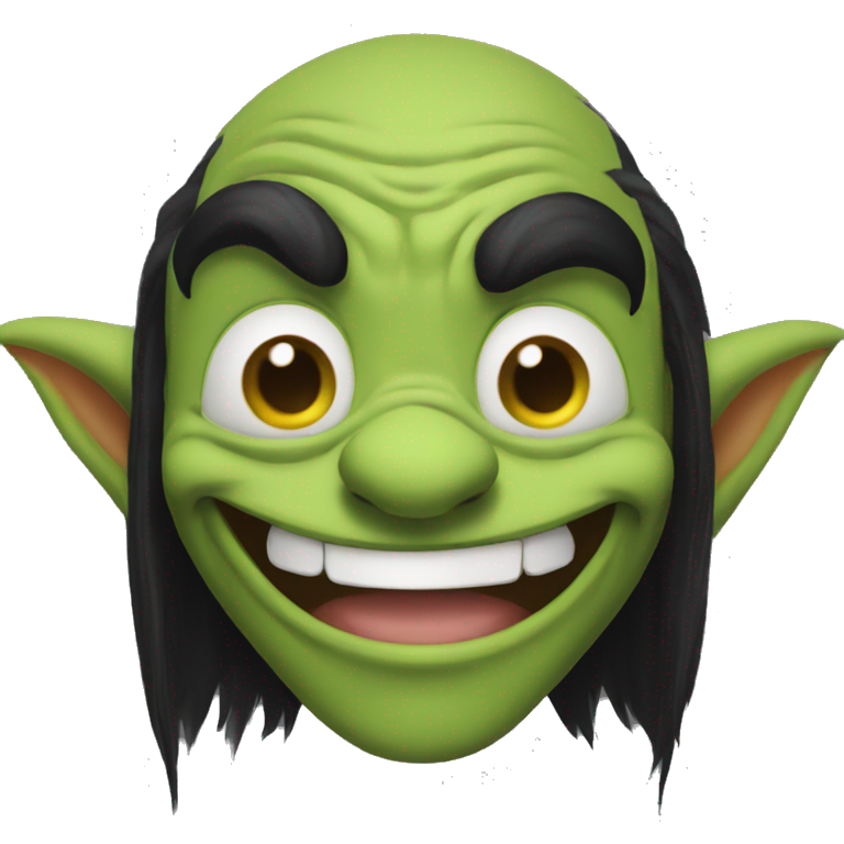 goblin dark long dark hair goofy smile | AI Emoji Generator