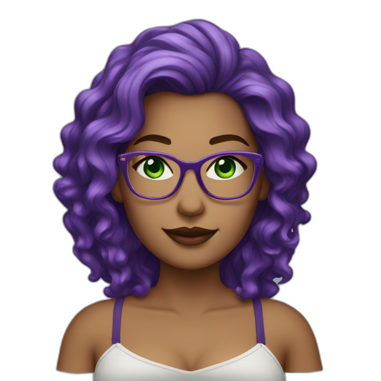 Curvy Woman White Purple Long Wavy Hair Green Eyes Square Glasses Ai Emoji Generator 3978