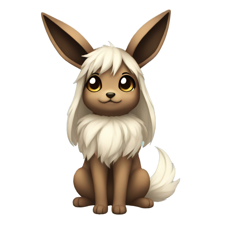 Kawaii Pale Eevee with dark brown long emo hair covering her eyes ...