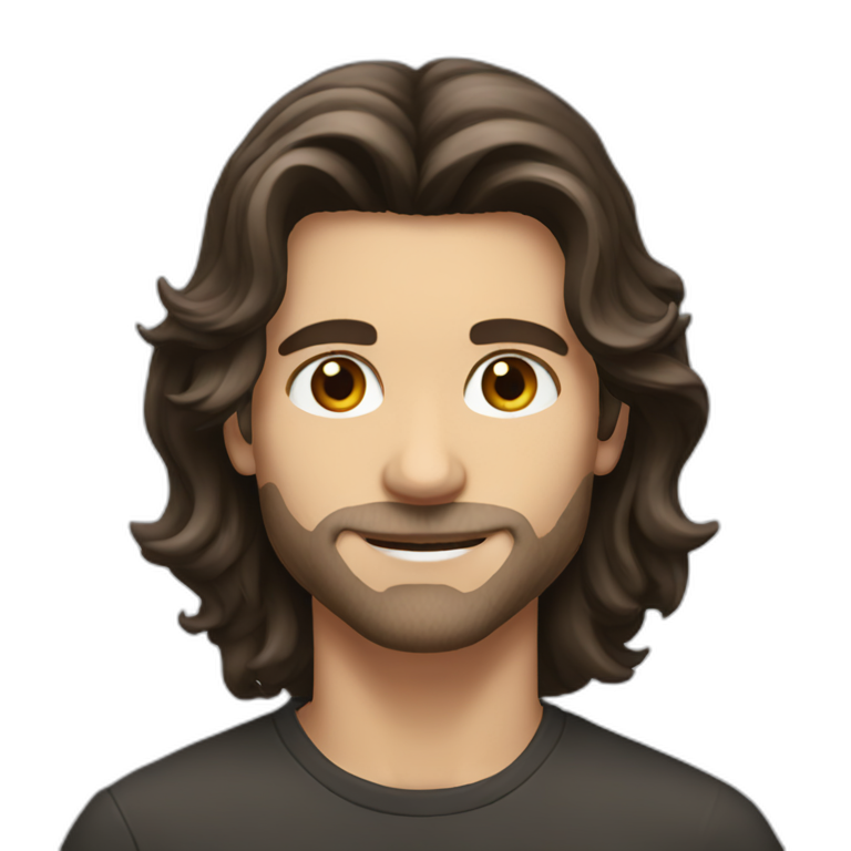 shaved white man with messy mid long dark brown hair | AI Emoji Generator