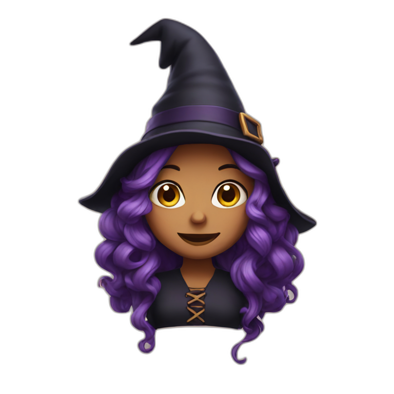 Cute witch purple hair riding spin bike | AI Emoji Generator