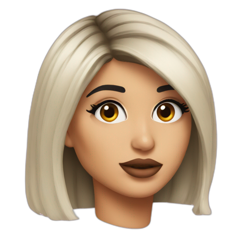 Kylie Jenner en robe noire et cheveux attaché | AI Emoji Generator