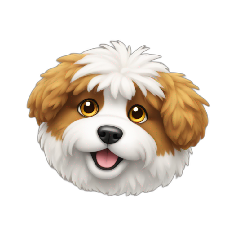 A white fluffy dog with brownish ears | AI Emoji Generator