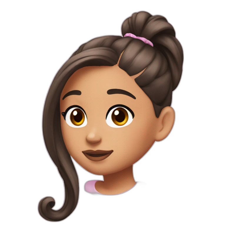 Ariana Grande with brown hair and a big ponytail | AI Emoji Generator