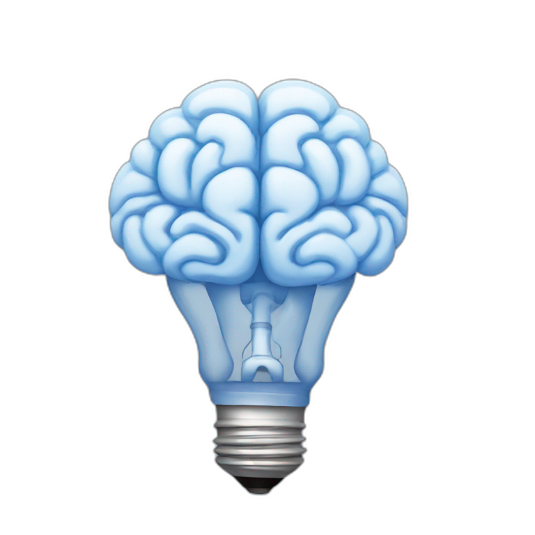 brain inside the light bulb sparkles | AI Emoji Generator