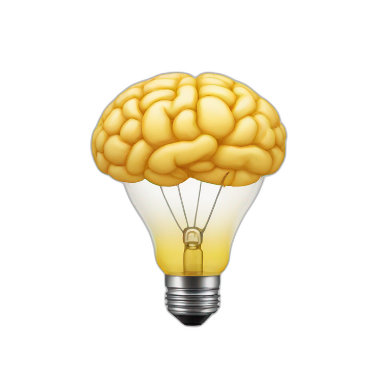 brain inside the light bulb sparkles | AI Emoji Generator