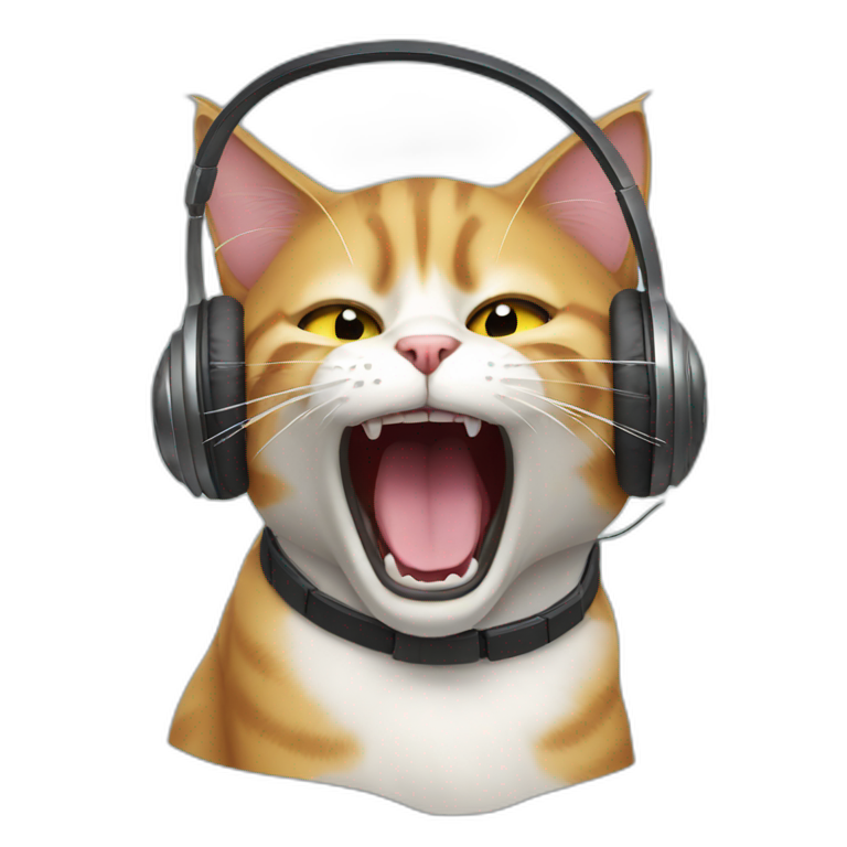 Cat in headphones screaming AI Emoji Generator