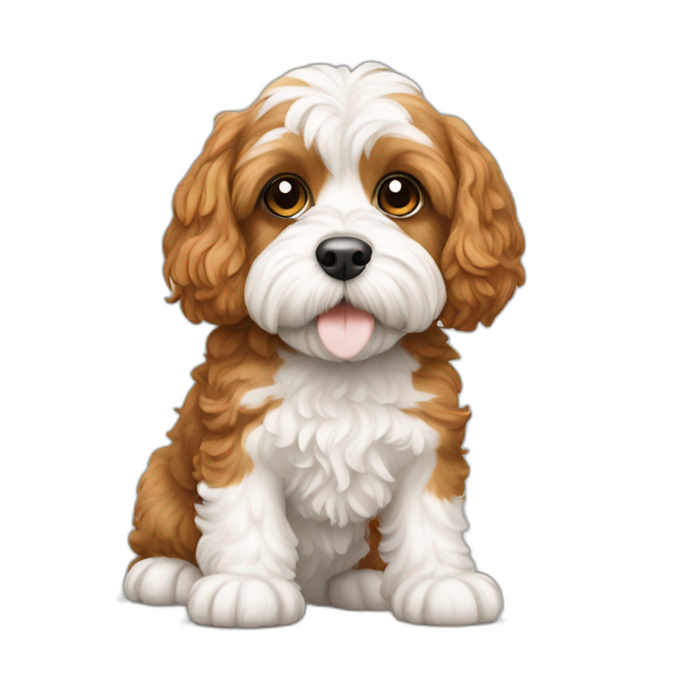 Dark brown curly cavoodle white chest | AI Emoji Generator