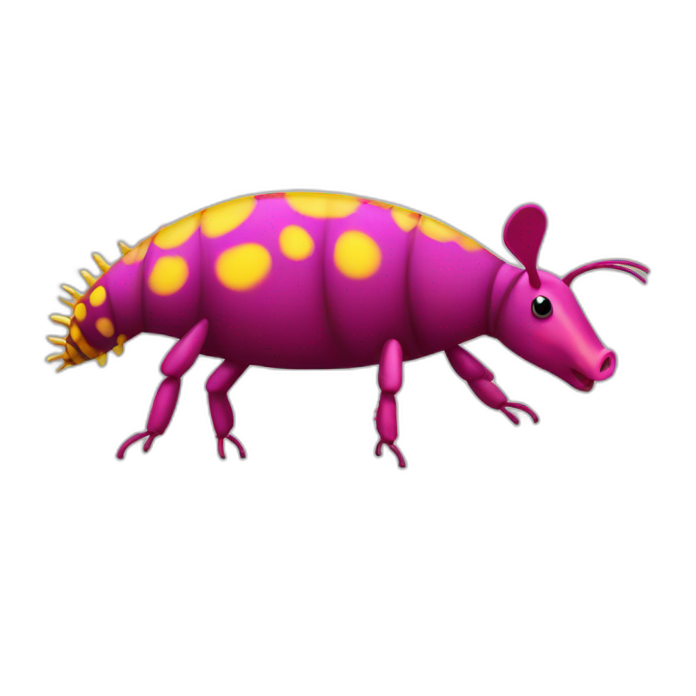 Pink pig armadillo cow centipede insect with yellow and black spots ...