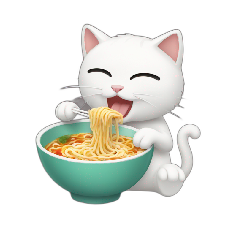 Animated cat eating noodle | AI Emoji Generator