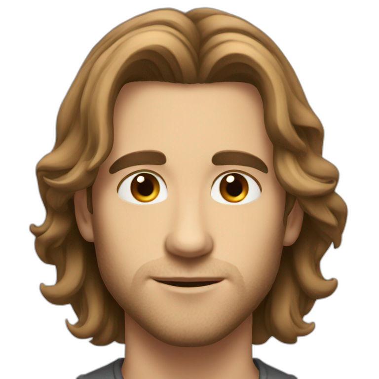 shaved white man with messy mid long dark brown hair | AI Emoji Generator