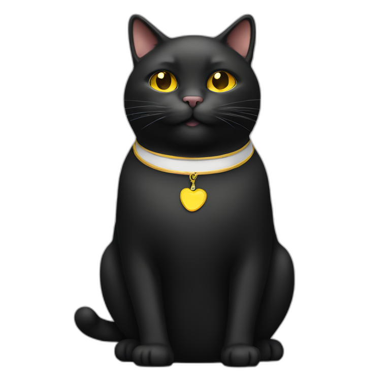 black cat white chest fat short legs yellow eyes one fang | AI Emoji ...