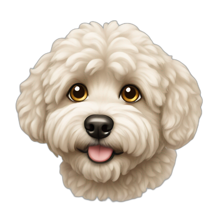 milky brown maltipoo dog playing with a blue ball | AI Emoji Generator