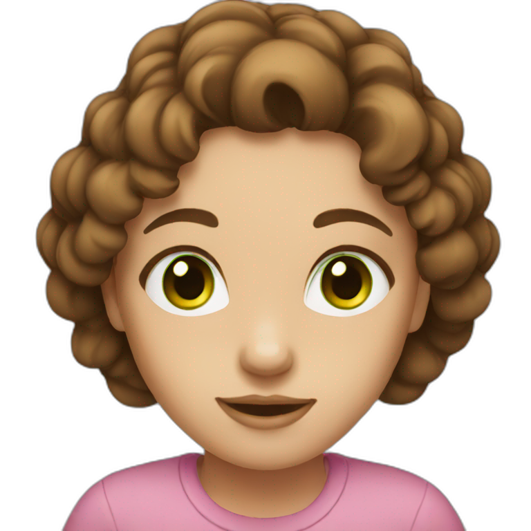 girl trainer with brown hair and green eyes | AI Emoji Generator