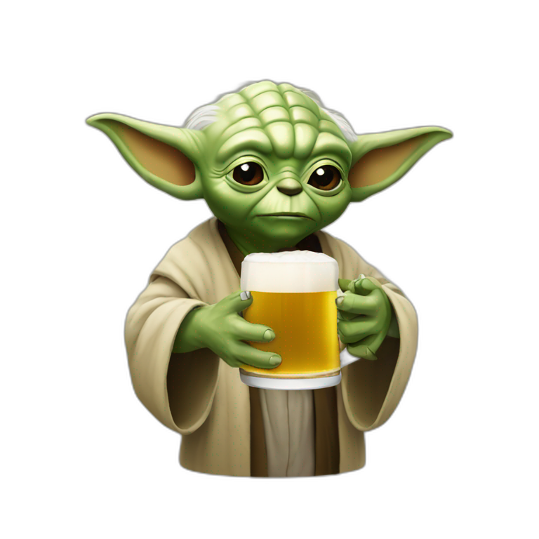 Yoda drinking a beer | AI Emoji Generator