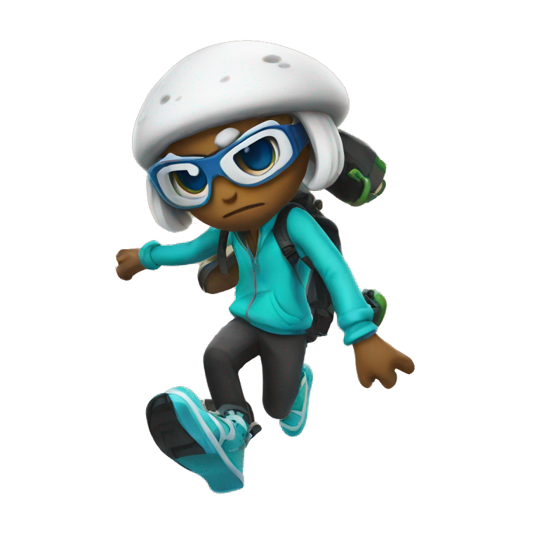 inkling from splatoon with earsphone and green hair | AI Emoji Generator