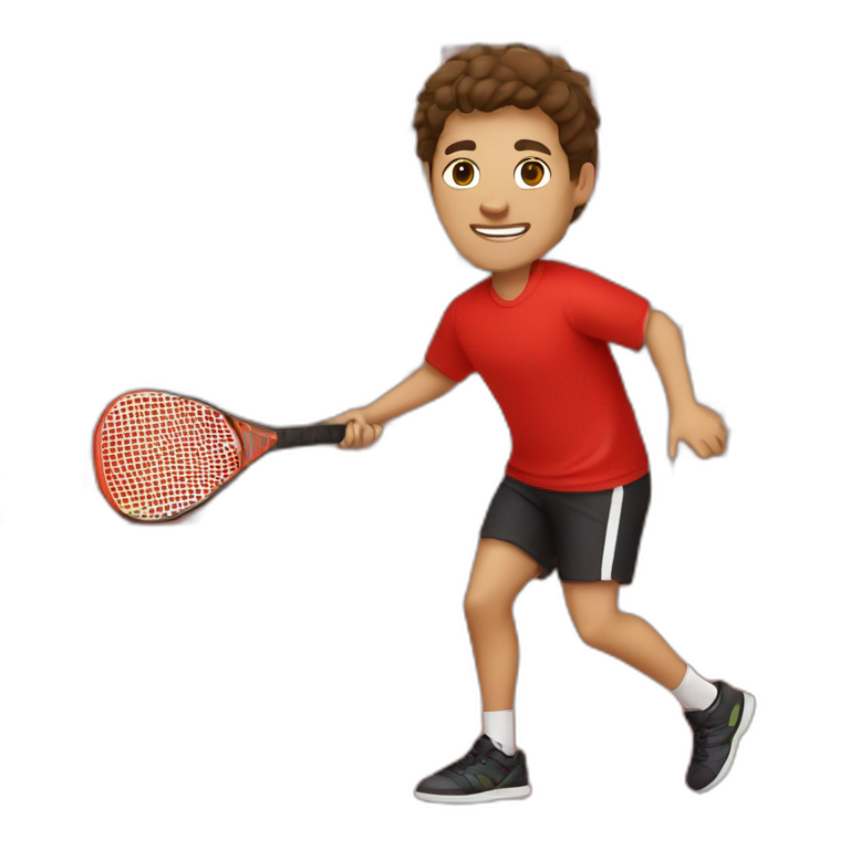 Young guy with brown hair playing pickleball full body | AI Emoji Generator