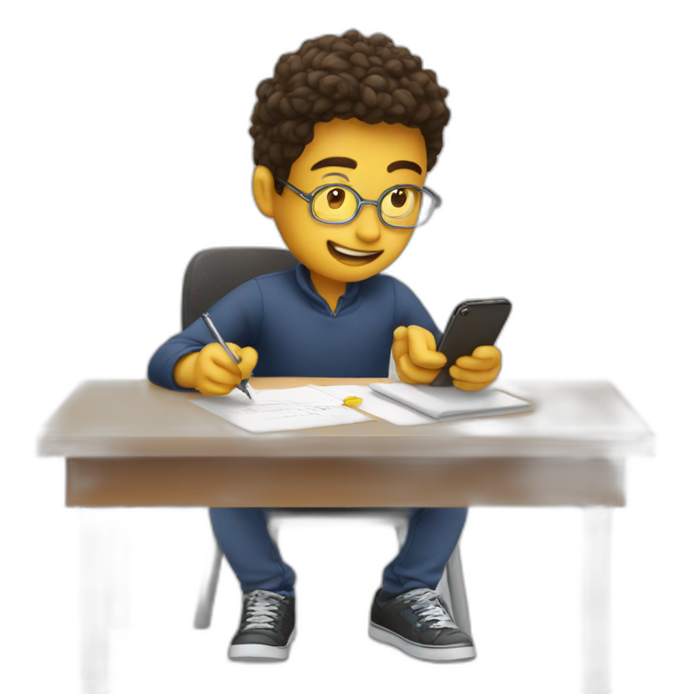 a student watches his mobile phone while taking an exam | AI Emoji ...