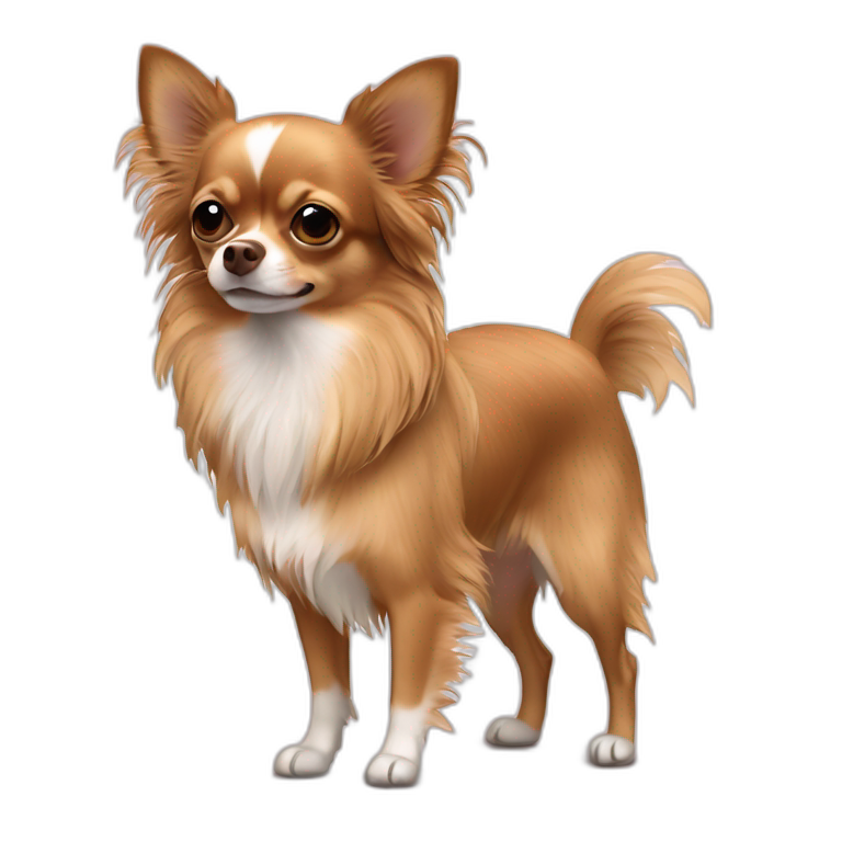 Chocolate long haired chihuahua with white chest | AI Emoji Generator