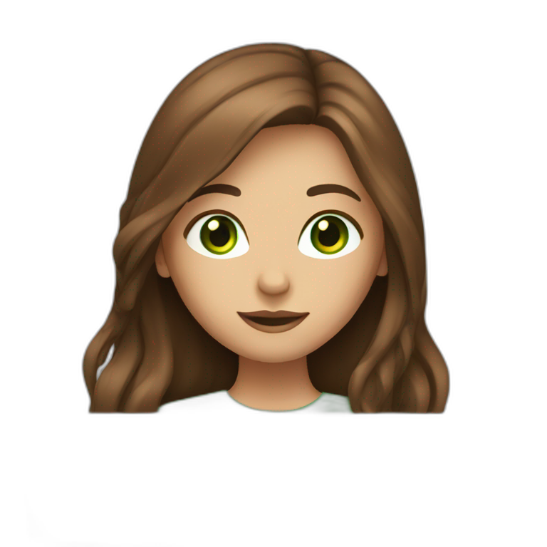 girl, with long brown hair and green-brwon eyes | AI Emoji Generator