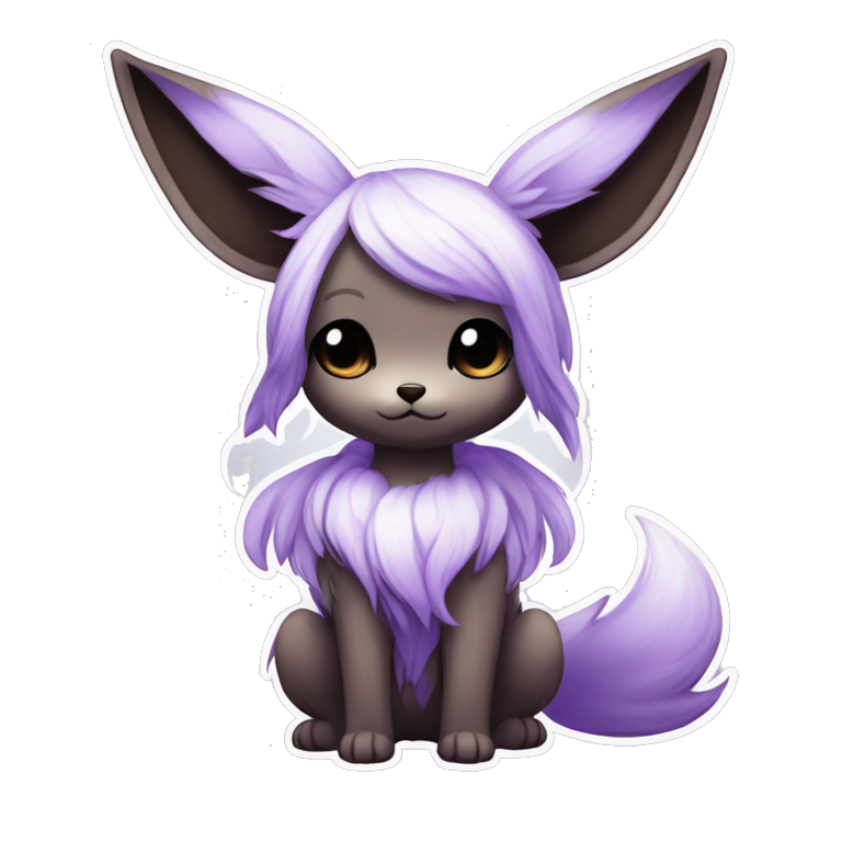 Kawaii Pale Eevee with dark brown long emo hair covering her eyes Full ...