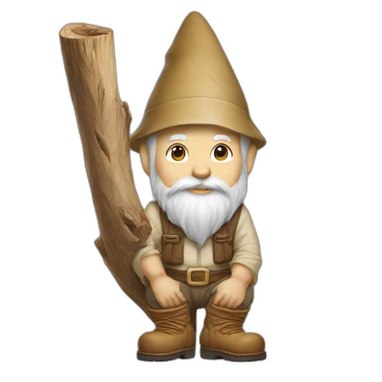 Side View Of Gnome With Light Tan Pants Squatting On Top Of Small Brown