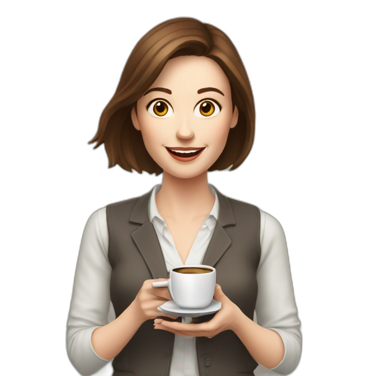 Woman With Brown Hair And Pale Skin Juggling With Coffee Cups And Laptops Ai Emoji Generator 1278