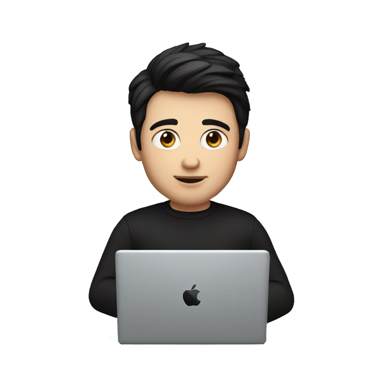 memoji of a man with a laptop in front, apple-style,modern,dark hair ...