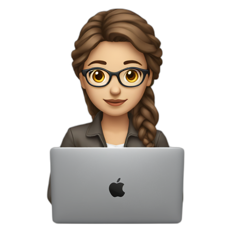 programmer girl with brown hair working with MacBook | AI Emoji Generator