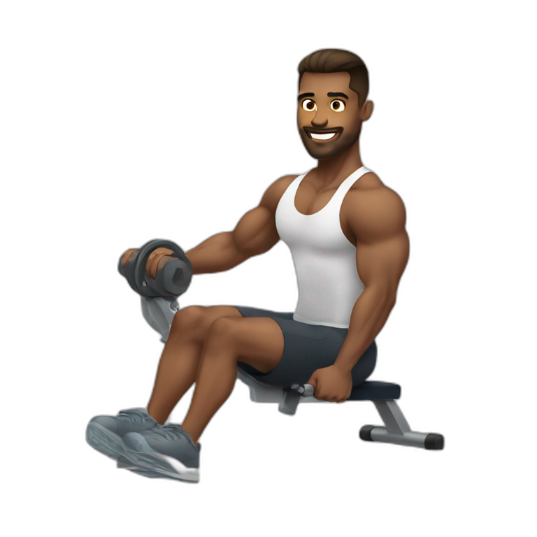 A man doing dumble workout, gym background | AI Emoji Generator