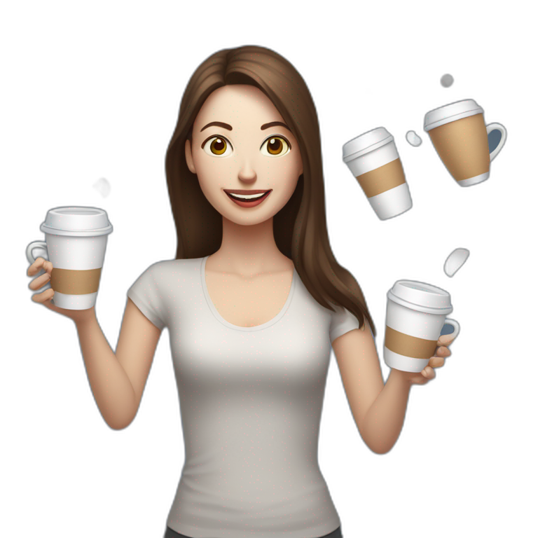 Woman With Pale Skin And Brown Hair Behind A Computer Juggling With Coffee Cups Ai Emoji Generator 3550