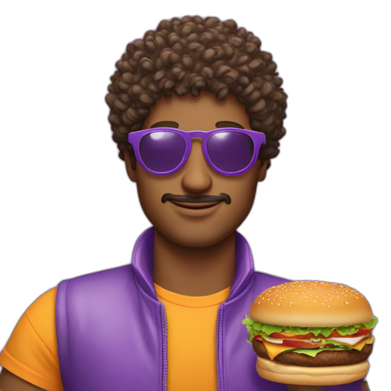 curly-hair-purple-guy-round-sunglasses | AI Emoji Generator