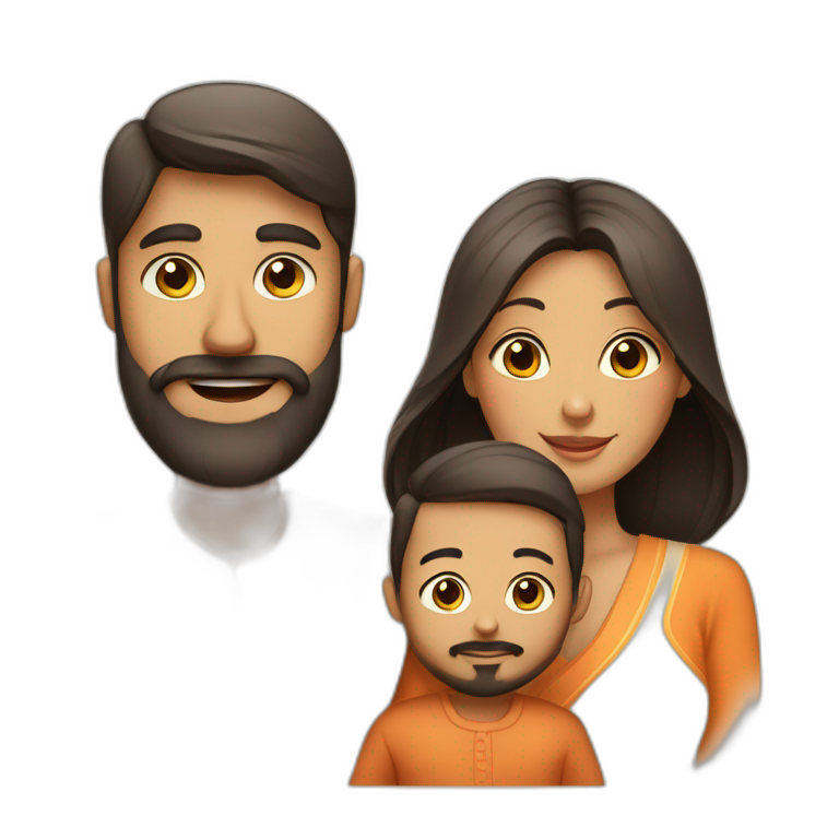 A family with Indian dad with beard and Chinese wife in red and 1 small ...