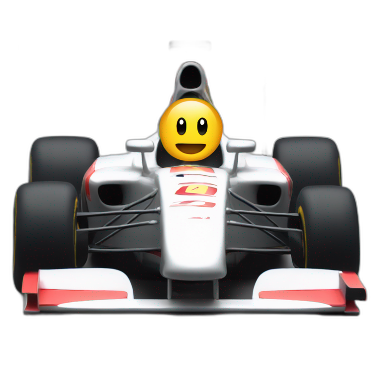 Please make an emoji of a bear driving an F1 race car with a blue ...