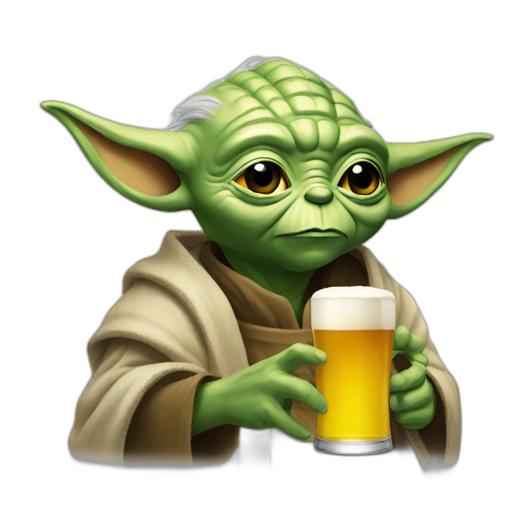 Yoda drinking a beer | AI Emoji Generator