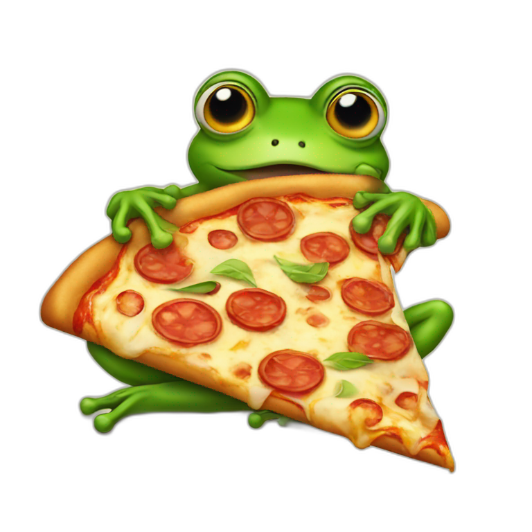 Pepe frog eating pizza | AI Emoji Generator