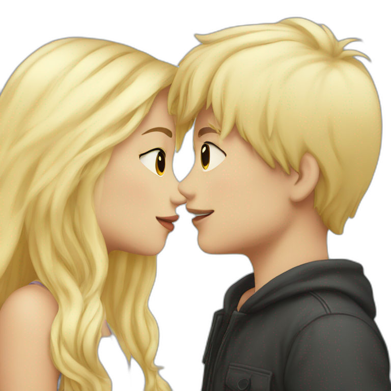 Blonde Wavy Hair Girl Kissing Japanese Tan Boy Ai Emoji Generator 9358