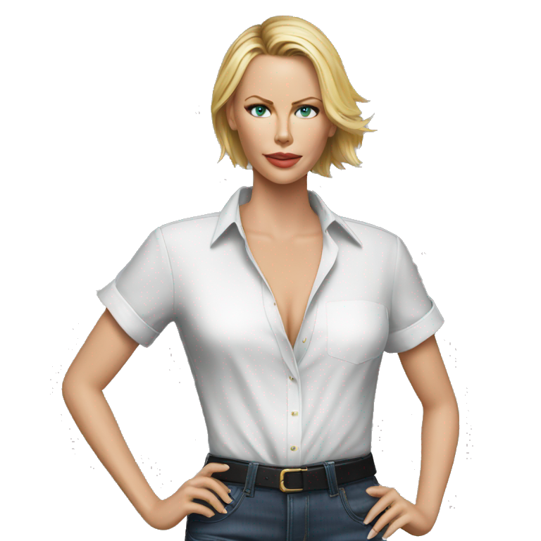 ultra realistic charlize theron wearing shirt | AI Emoji Generator