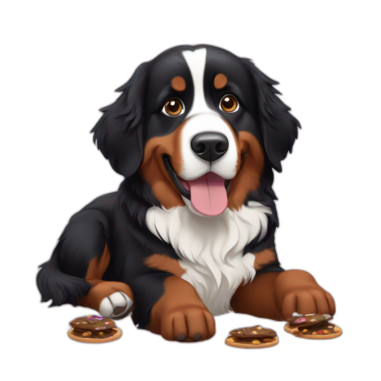 Bernese mountain dog eating cookies and chocolate AI Emoji Generator