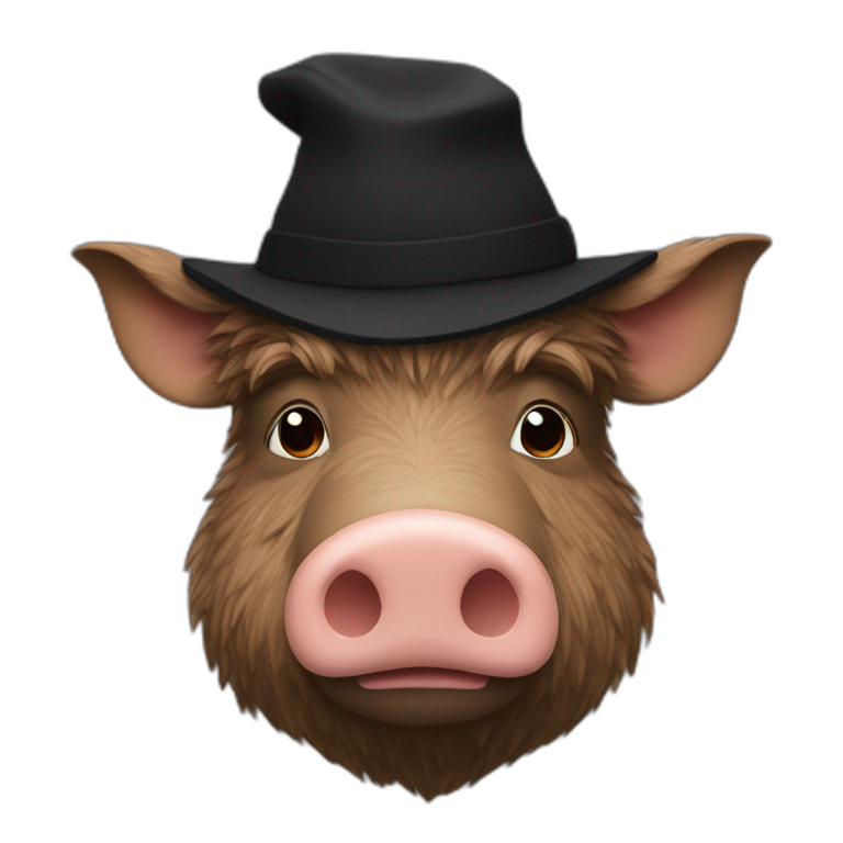 Sad brown boar with black winter hat | AI Emoji Generator