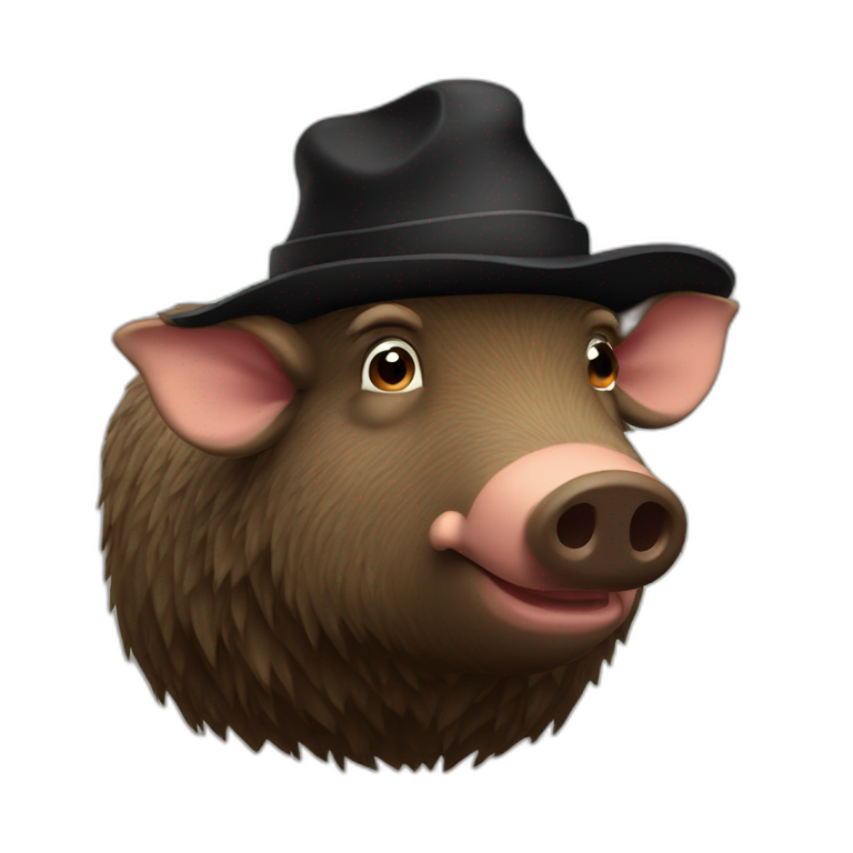 Sad brown stubble boar with black winter hat | AI Emoji Generator