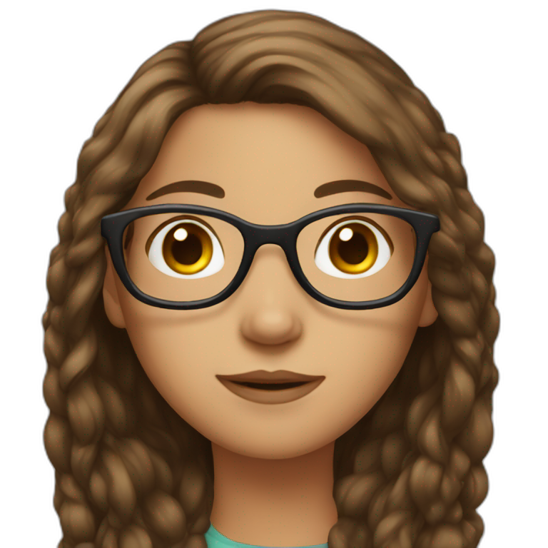 female scrum master with glasses and long brown hair | AI Emoji Generator