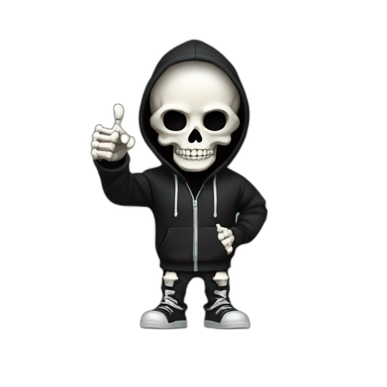 Skeleton programmer in black hoodie thumbs up | AI Emoji Generator