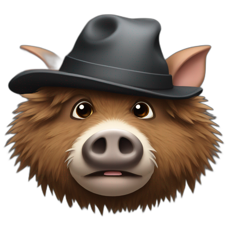 Sad brown boar with black winter hat | AI Emoji Generator