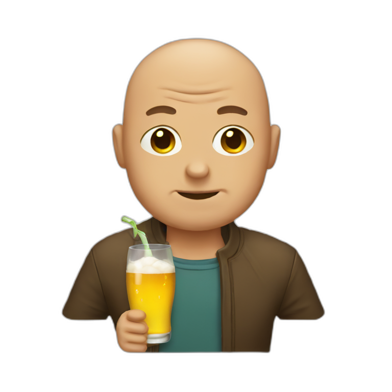 Bald man drinking bear | AI Emoji Generator