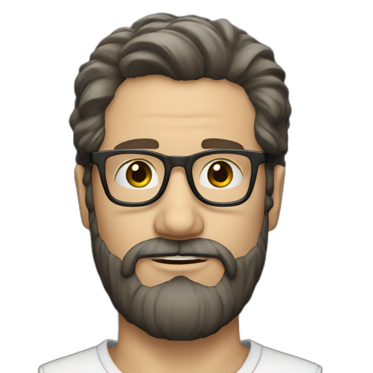 very angry white man with beard, medium lenght dark hair and glasses ...