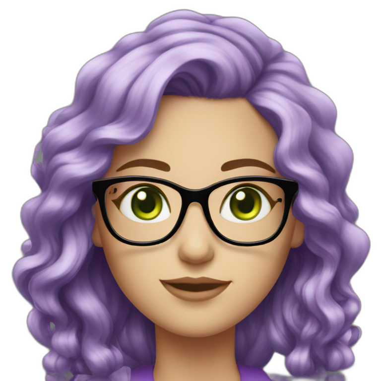 White Girl Purple Wavy Hair Green Eyes Square Glasses Ai Emoji Generator 2757