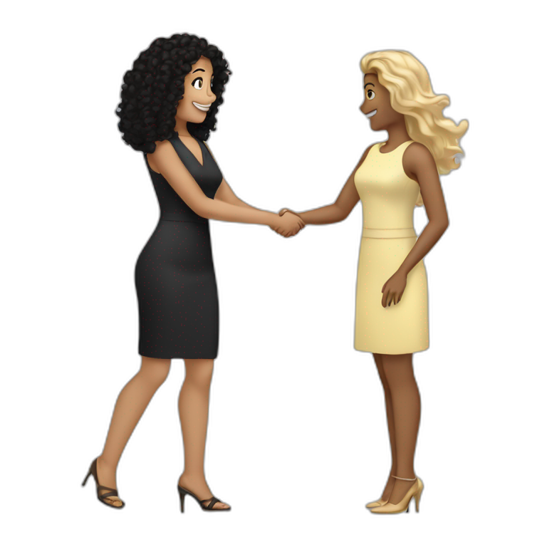 Tan Mid Sized Woman With Black Curly Hair Shakes Hands With A Mid Sized Pale Woman Who Has 3573
