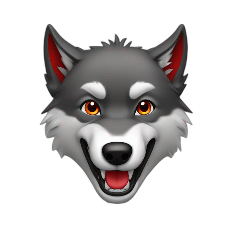 Red and black Wolf happy face mouth open and smile | AI Emoji Generator